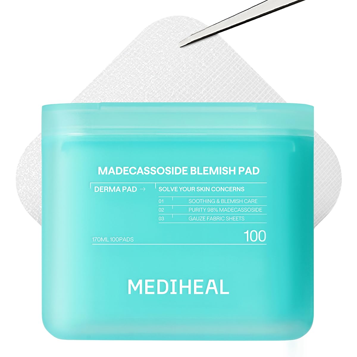 MEDIHEAL front view of toner pad tub showing convenient packaging and quick access benefit