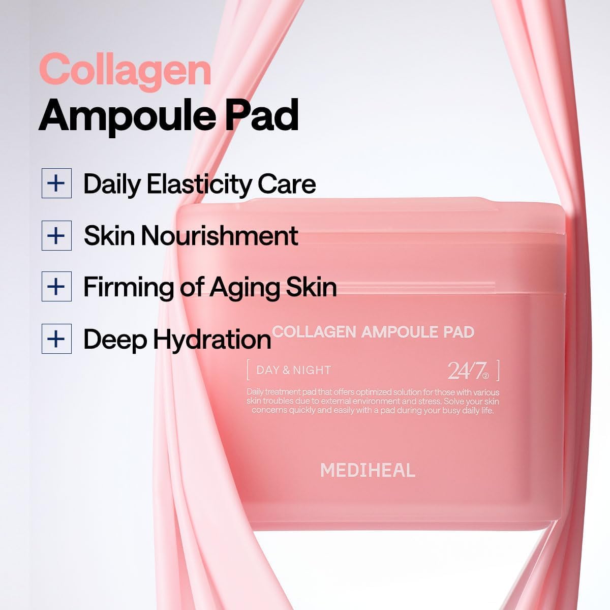 MEDIHEAL close-up of pad texture on vegan fabric for gentle even absorption