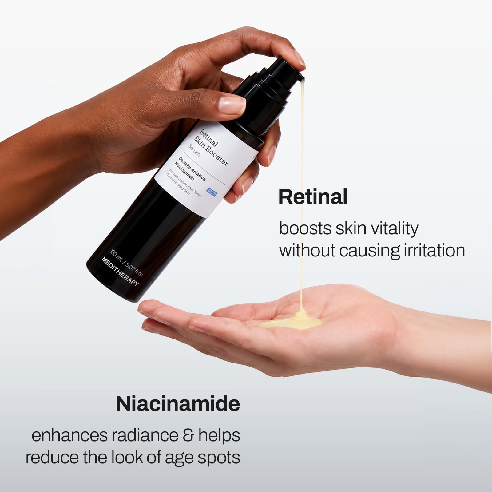 MEDITHERAPY applying serum to cheek for smoother, more even facial texture