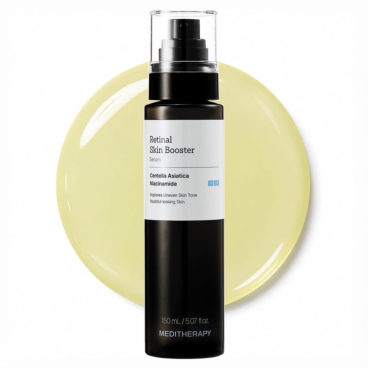 MEDITHERAPY front bottle shot showing large 5.07 fl oz size and elegant label benefits