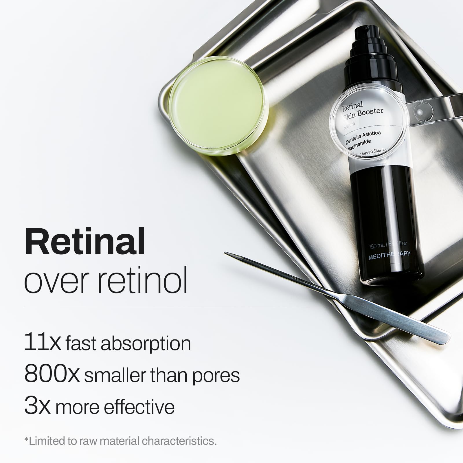 MEDITHERAPY ingredient label closeup highlighting retinal, niacinamide, and cica blend