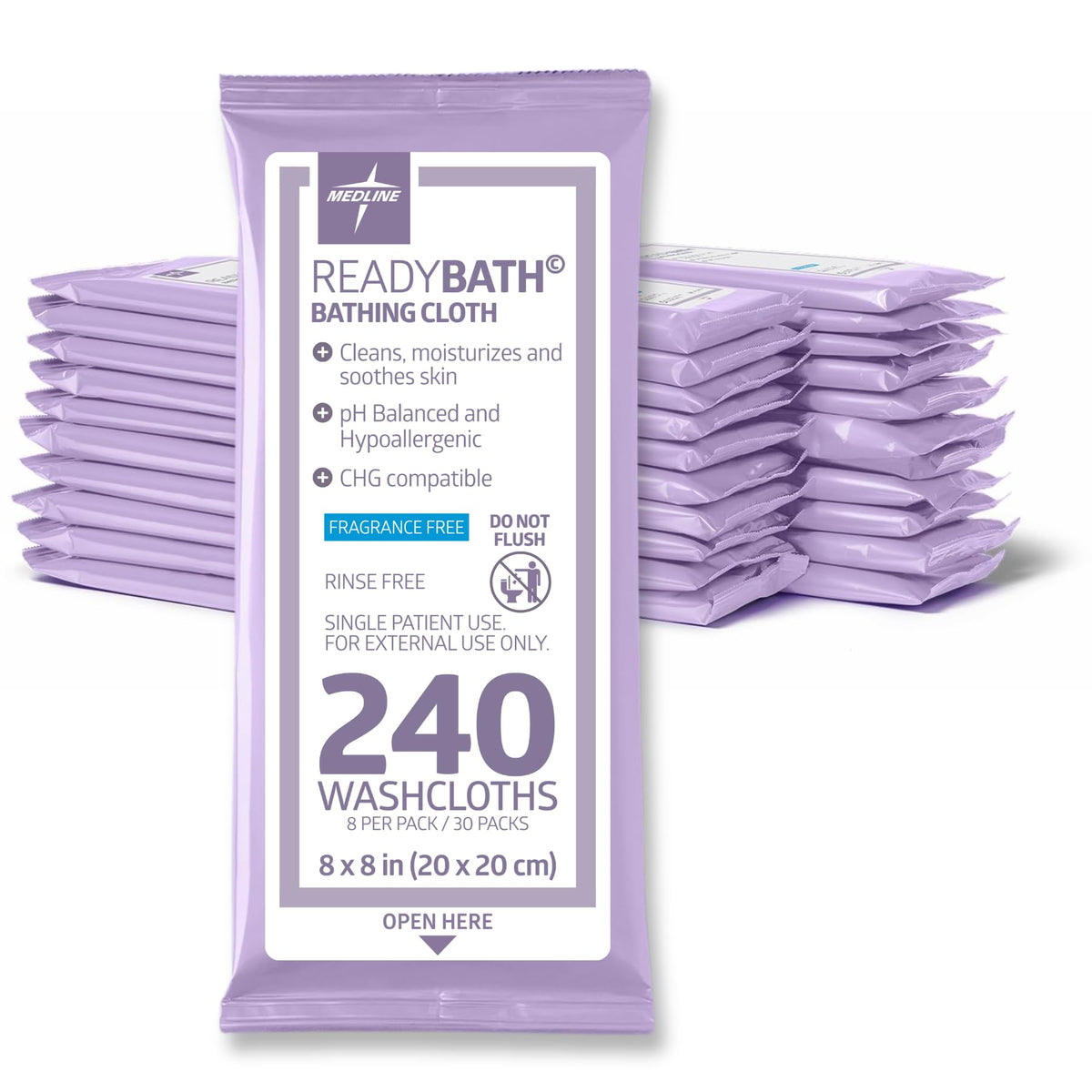 Medline ReadyBath front packaging showing resealable 30-pack case for easy storage