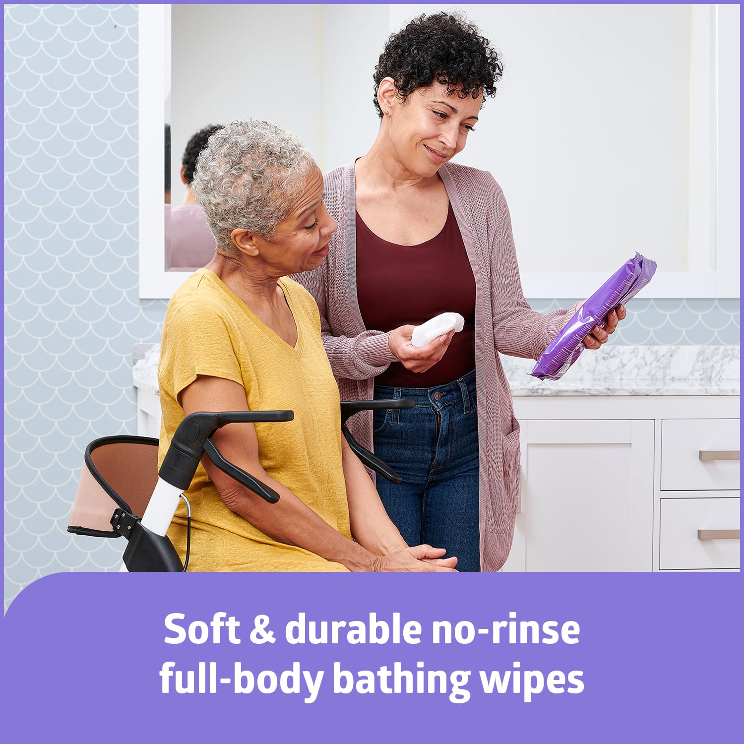 Opened Medline ReadyBath packet with a single unfolded wipe ready to use for no-rinse bathing