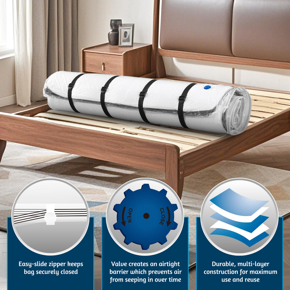 Meersburg compressed mattress next to a tape measure showing reduced size
