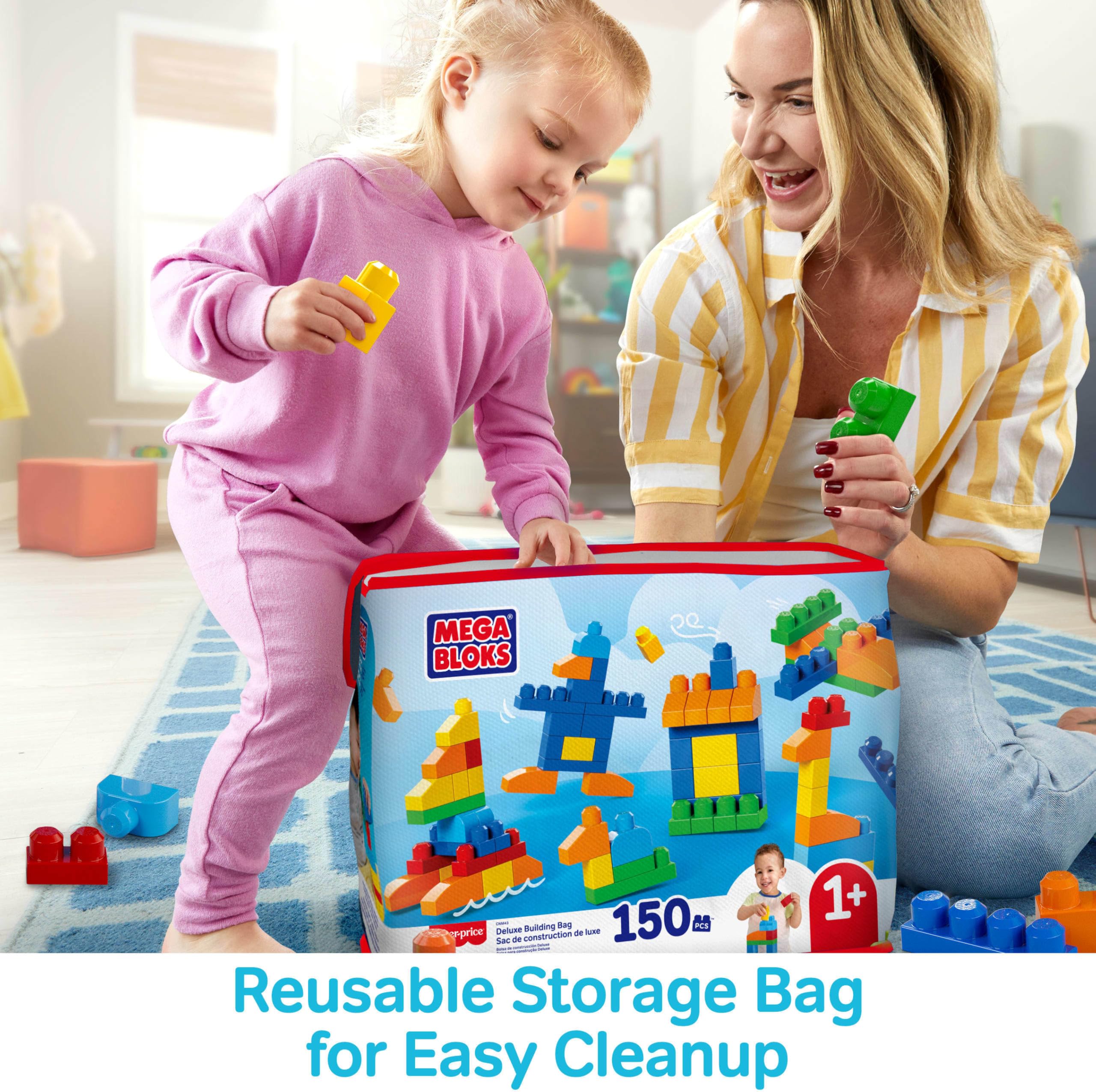MEGA BLOKS toddler building with blocks, supports fine motor and imaginative play