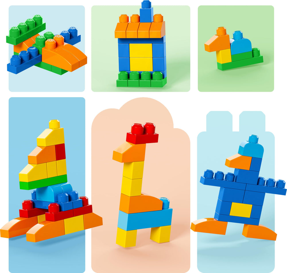 MEGA BLOKS assortment of special shapes and bright colors, encourages creative play