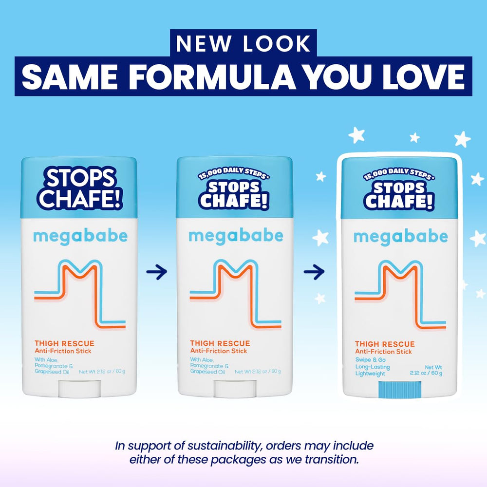 Megababe stick used with activewear to reduce chafe during exercise