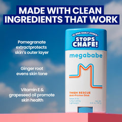 Megababe stick applied to inner thigh preventing friction