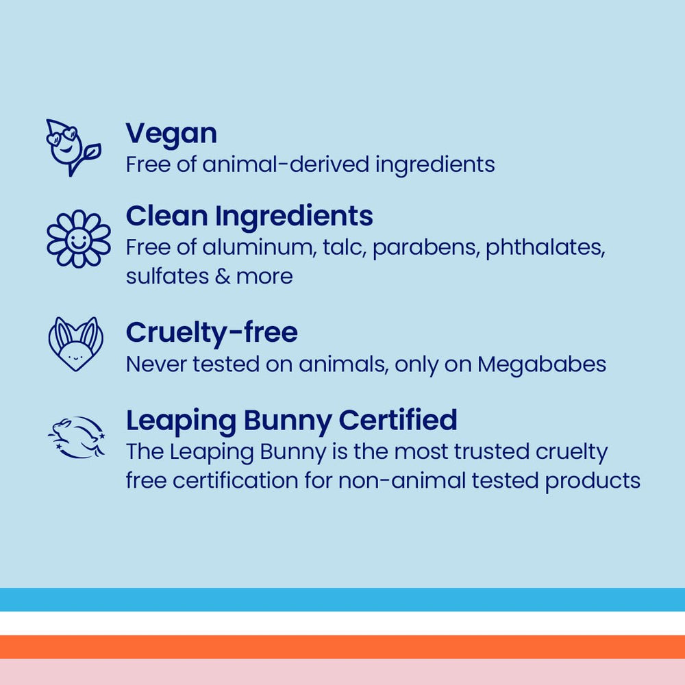 Megababe product label close-up highlighting clean formula