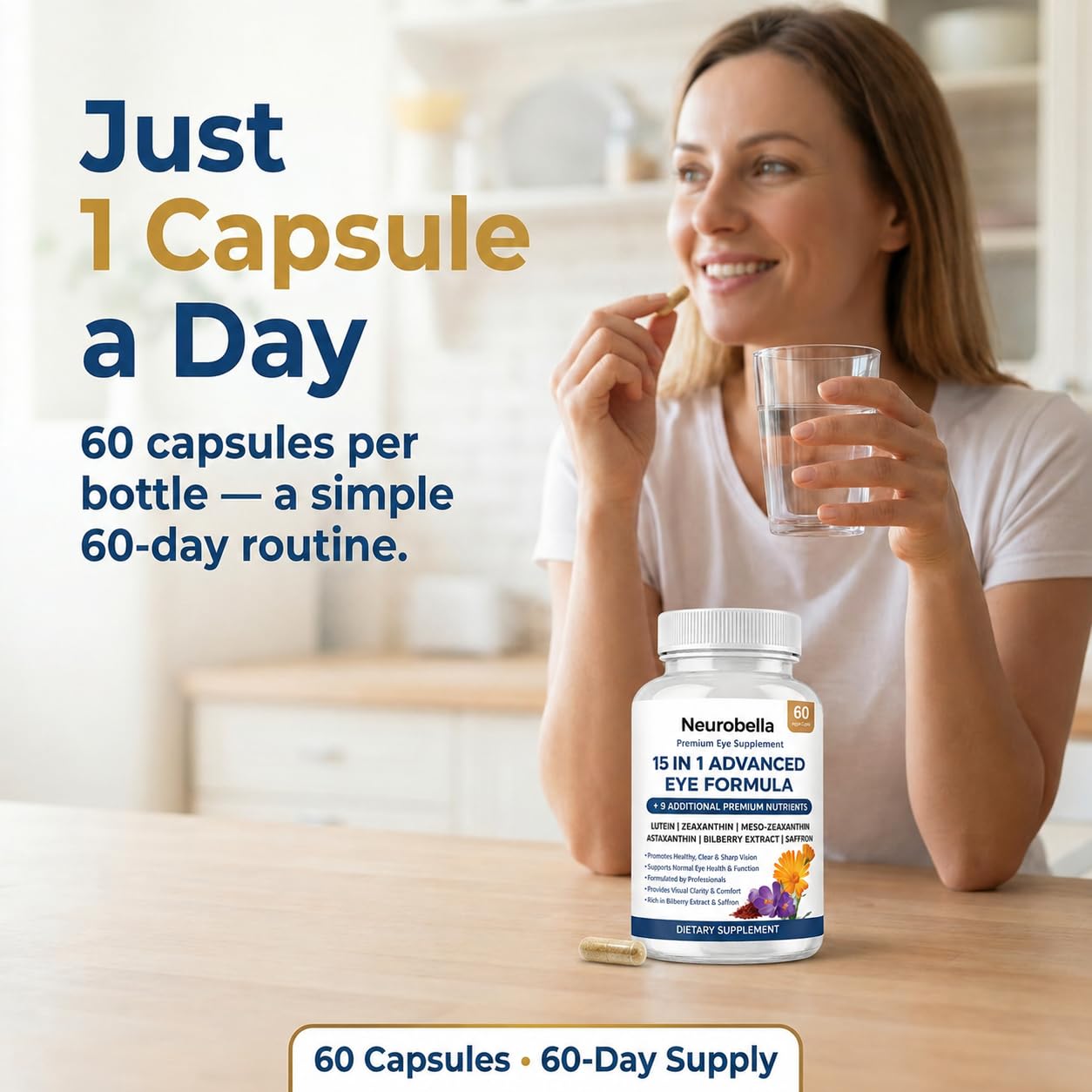 Megacephalus open bottle with capsules, easy one-a-day routine