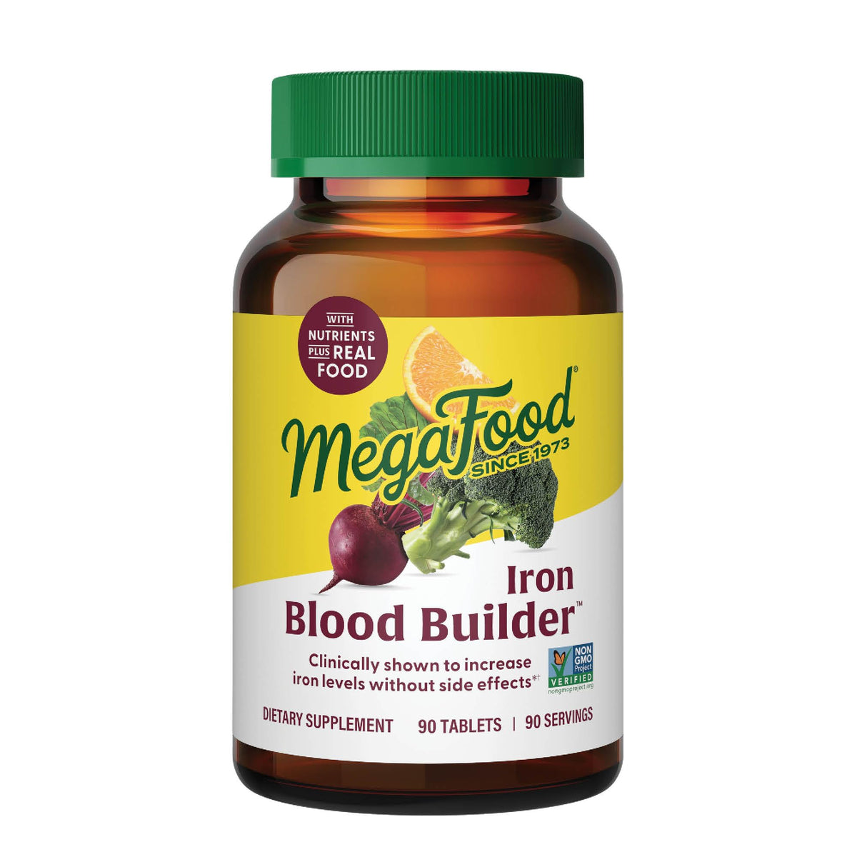 MegaFood front bottle view showing brand and supplement for easy recognition and trust