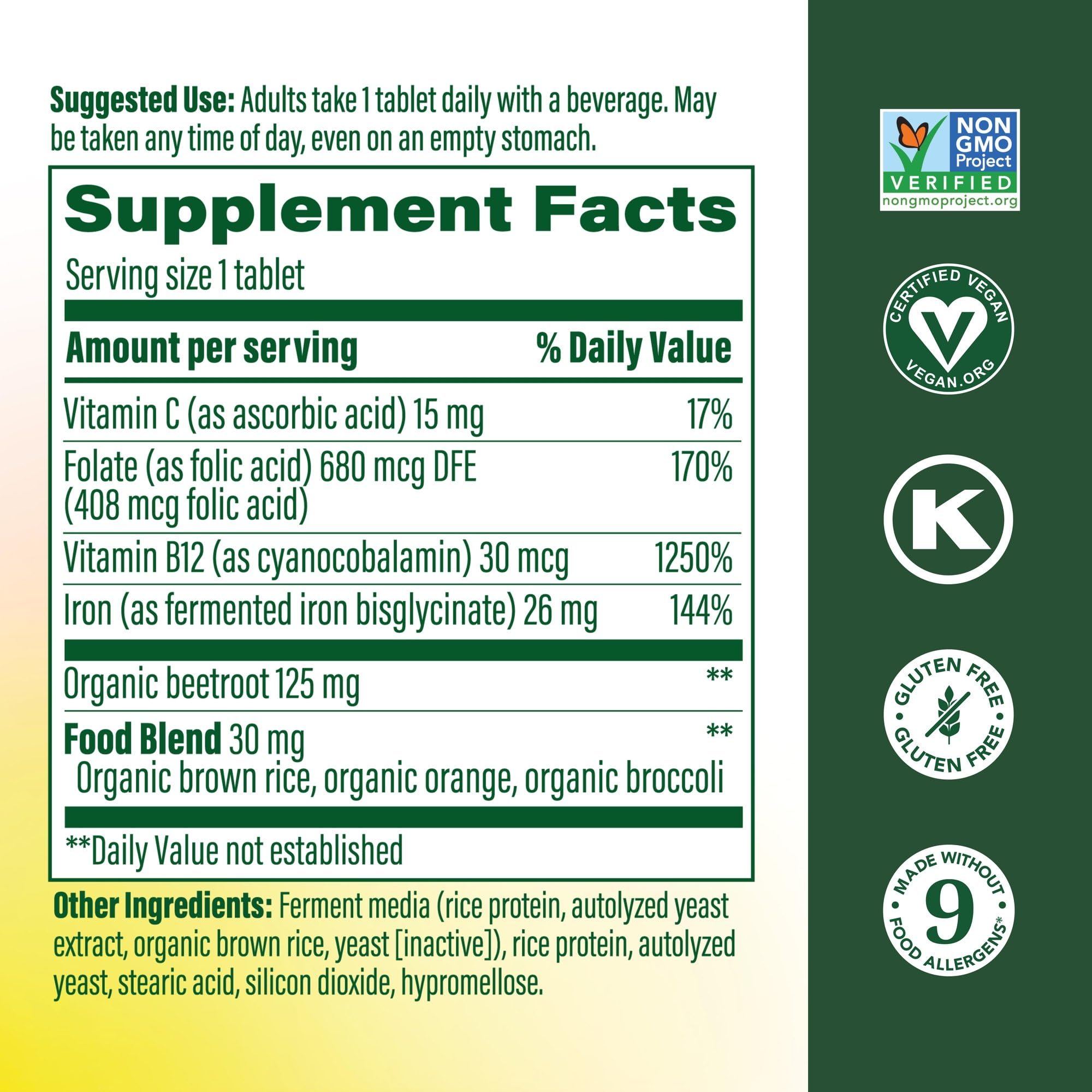 MegaFood close-up of a tablet highlighting texture and gentle formulation benefits