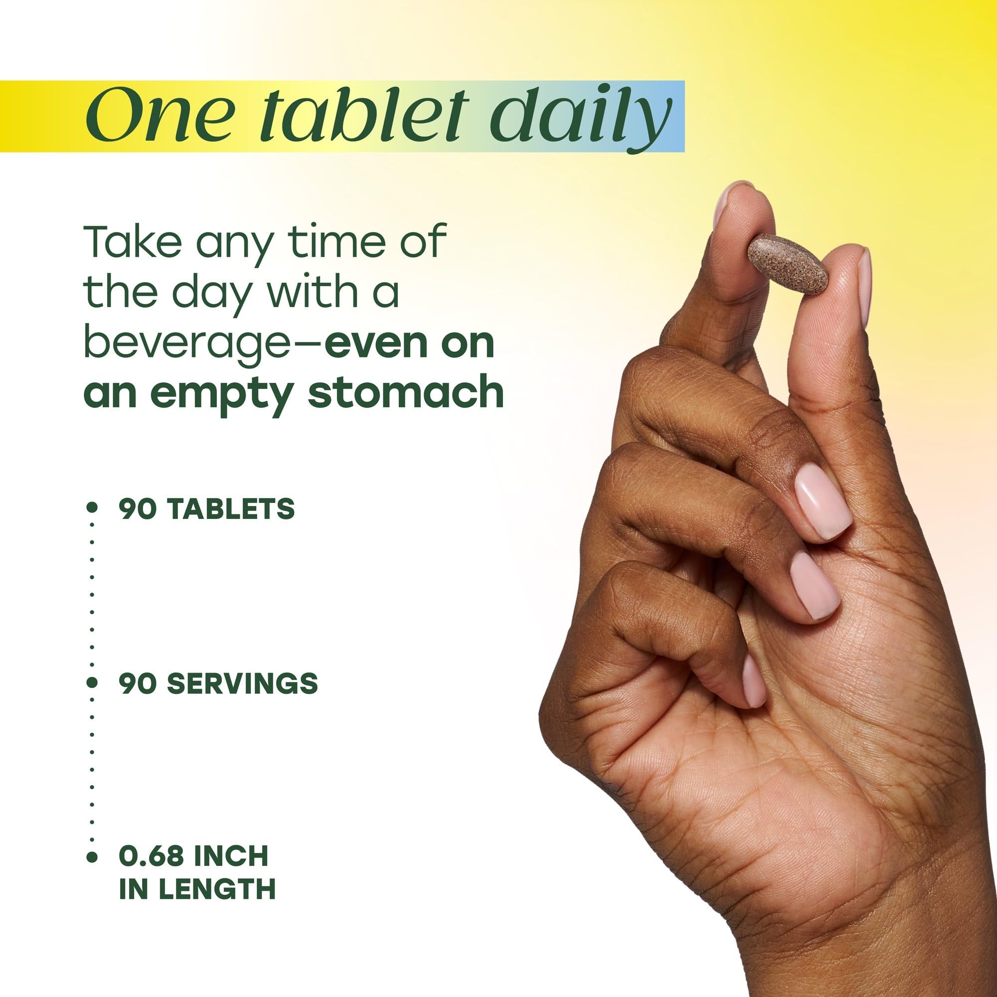 MegaFood tablets poured on surface showing pill size and user-friendly shape