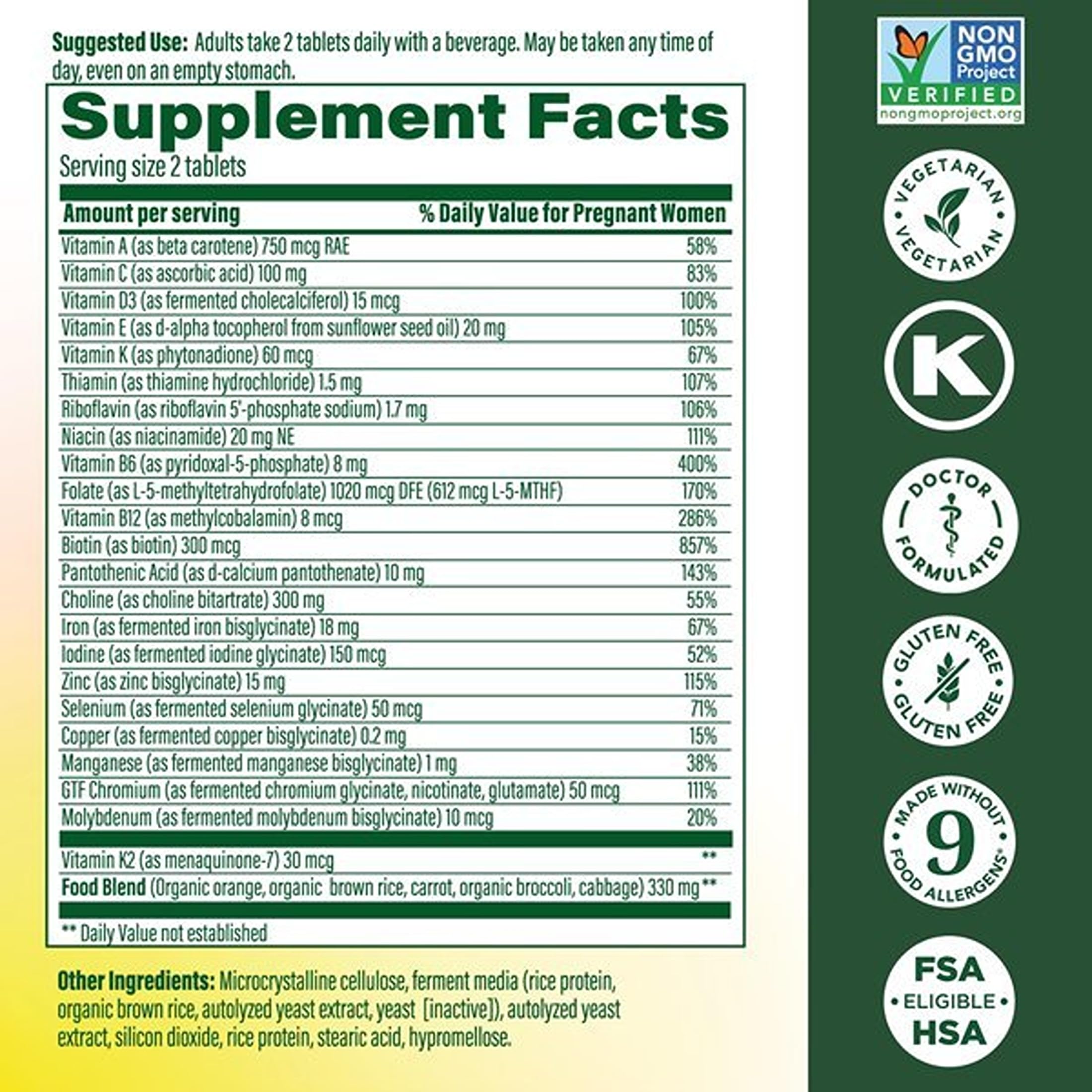 MegaFood open bottle with tablets on spoon for daily dosage clarity