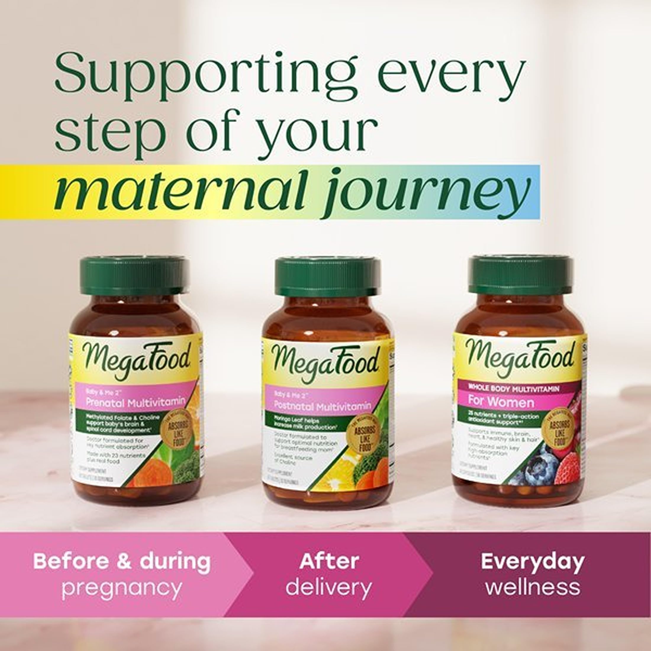 MegaFood lifestyle scene with expectant parent, prenatal support visual