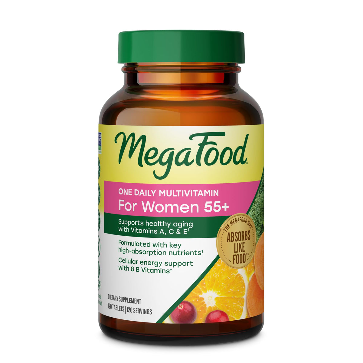 MegaFood front packaging for women 55+ showing product benefit