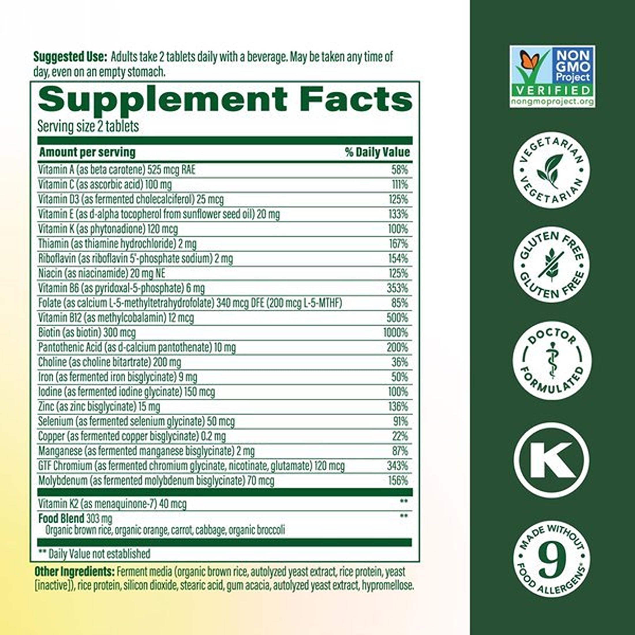 MegaFood real-food ingredient blend with broccoli, oranges, and carrots for natural nutrients