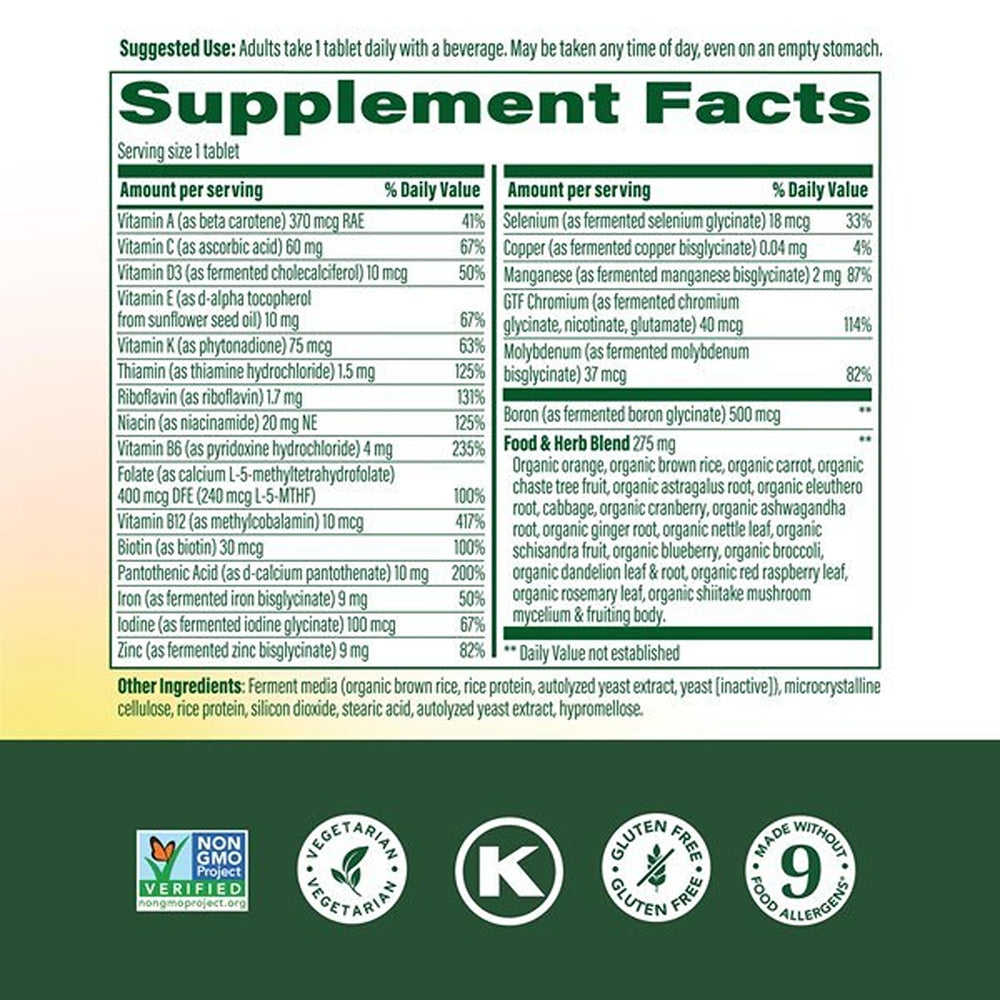 MegaFood label detail highlighting nutrients and real-food ingredients