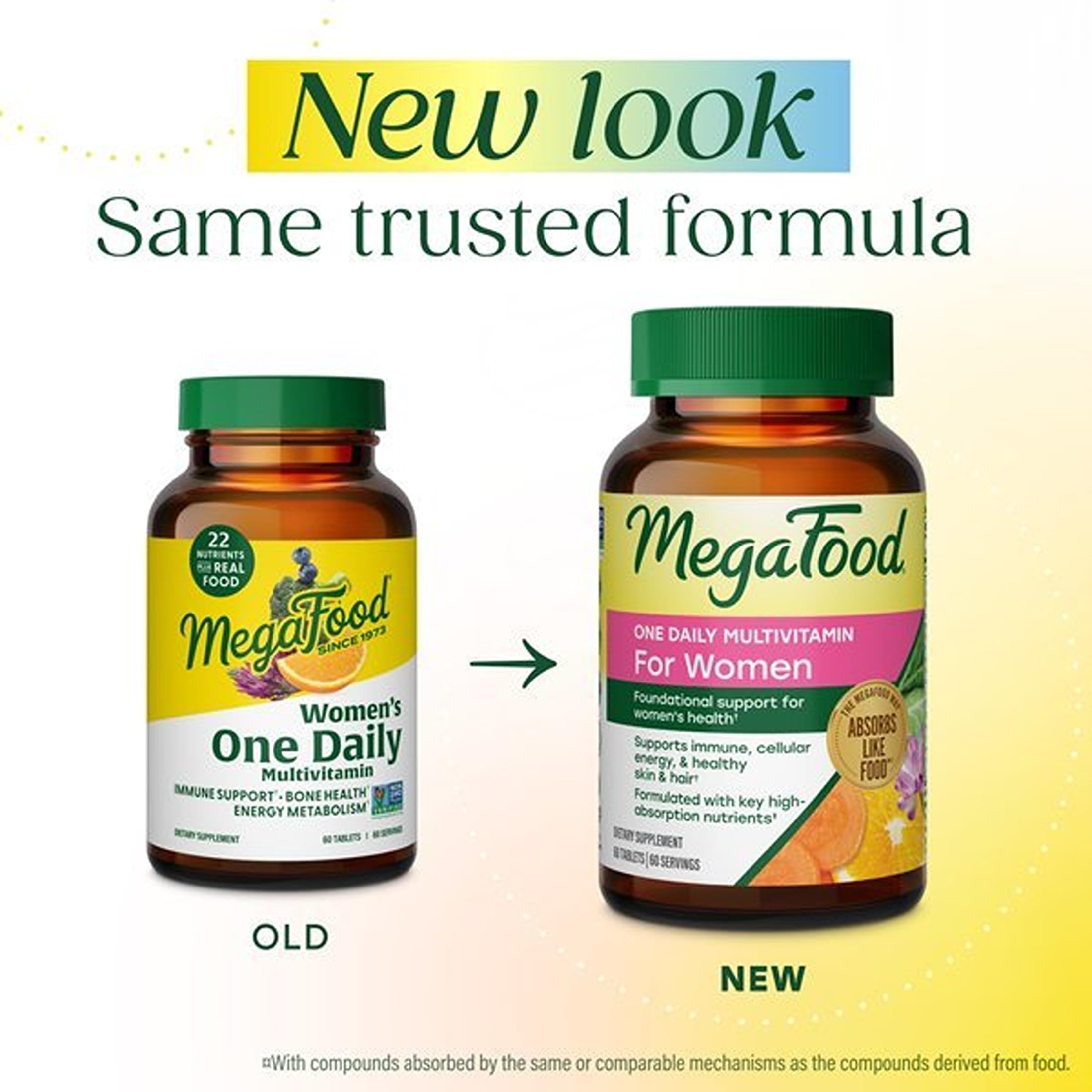 MegaFood tablet close-up showing texture and easy-to-swallow shape
