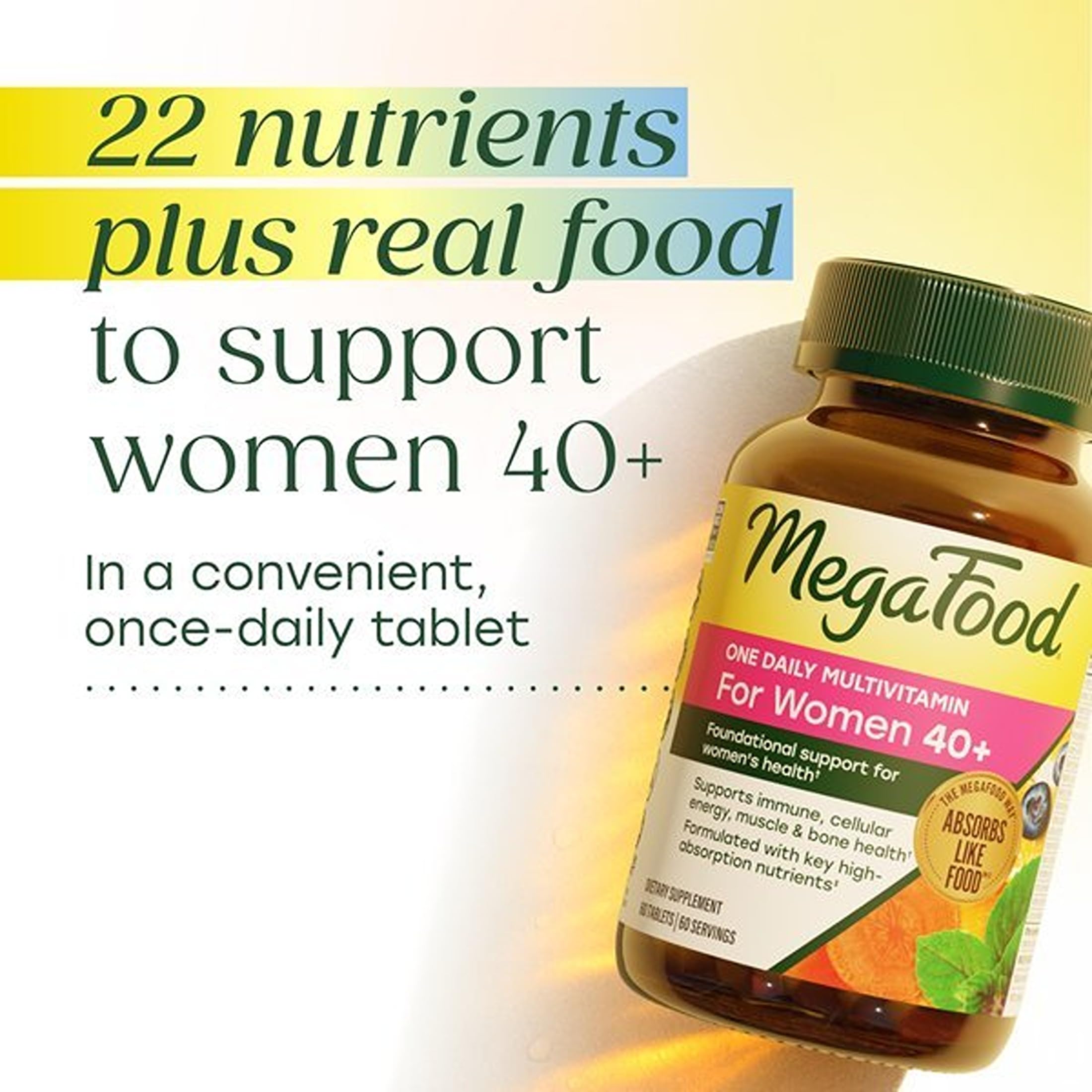 MegaFood tablet in hand showing size and convenient daily use