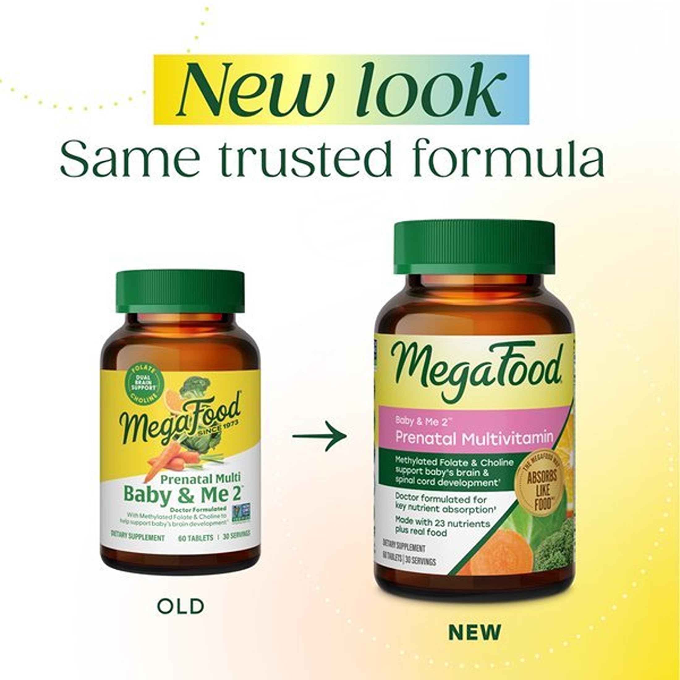 MegaFood close-up of prenatal tablet texture, easy-to-swallow benefit
