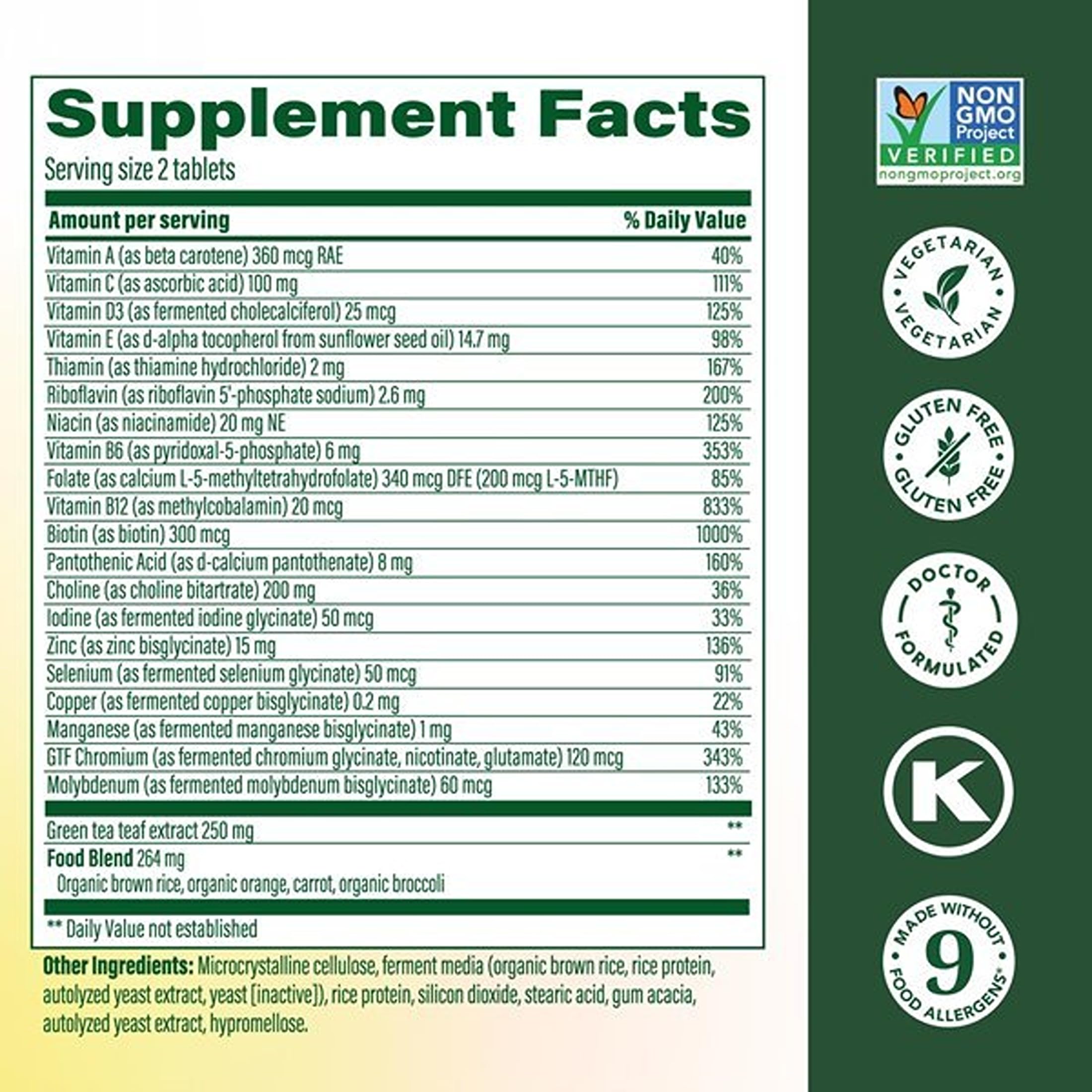 MegaFood supplement label listing vitamin D and B vitamins for nutrient clarity