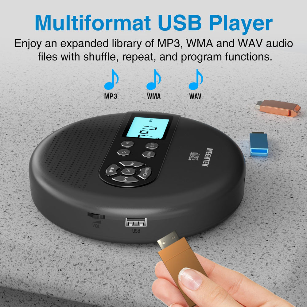 MEGATEK battery level indicator and charging port showing long-lasting power benefit