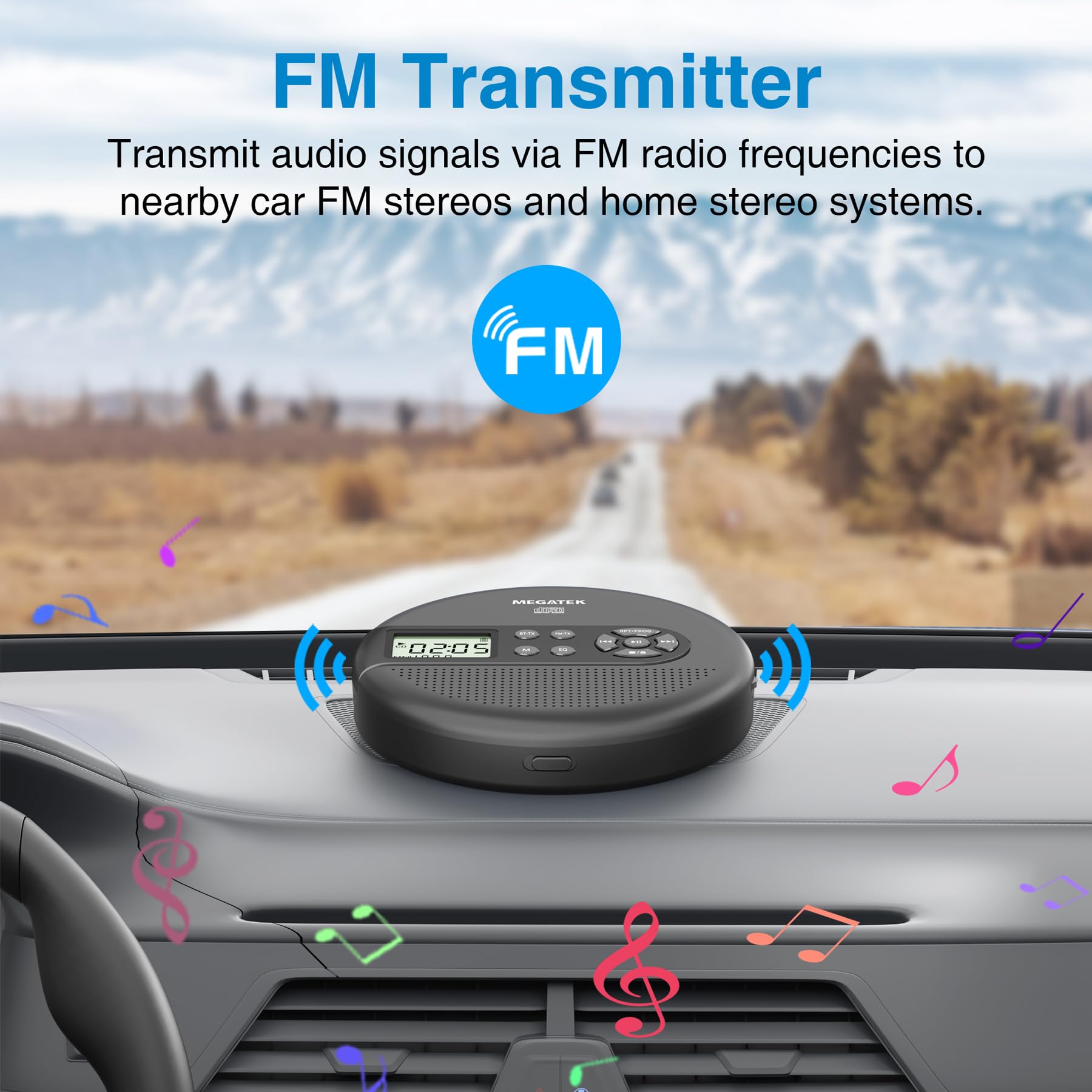 MEGATEK speaker grille close-up demonstrating built-in stereo sound quality
