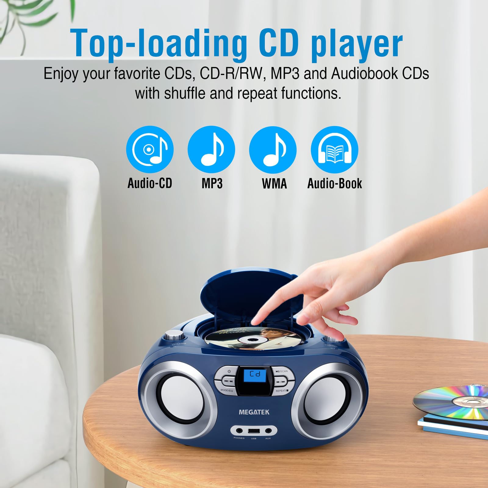 MEGATEK USB port with flash drive for direct MP3/WMA playback simplicity