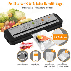 MEGAWISE vacuuming raw steak in bag demonstrating strong suction and freshness hold