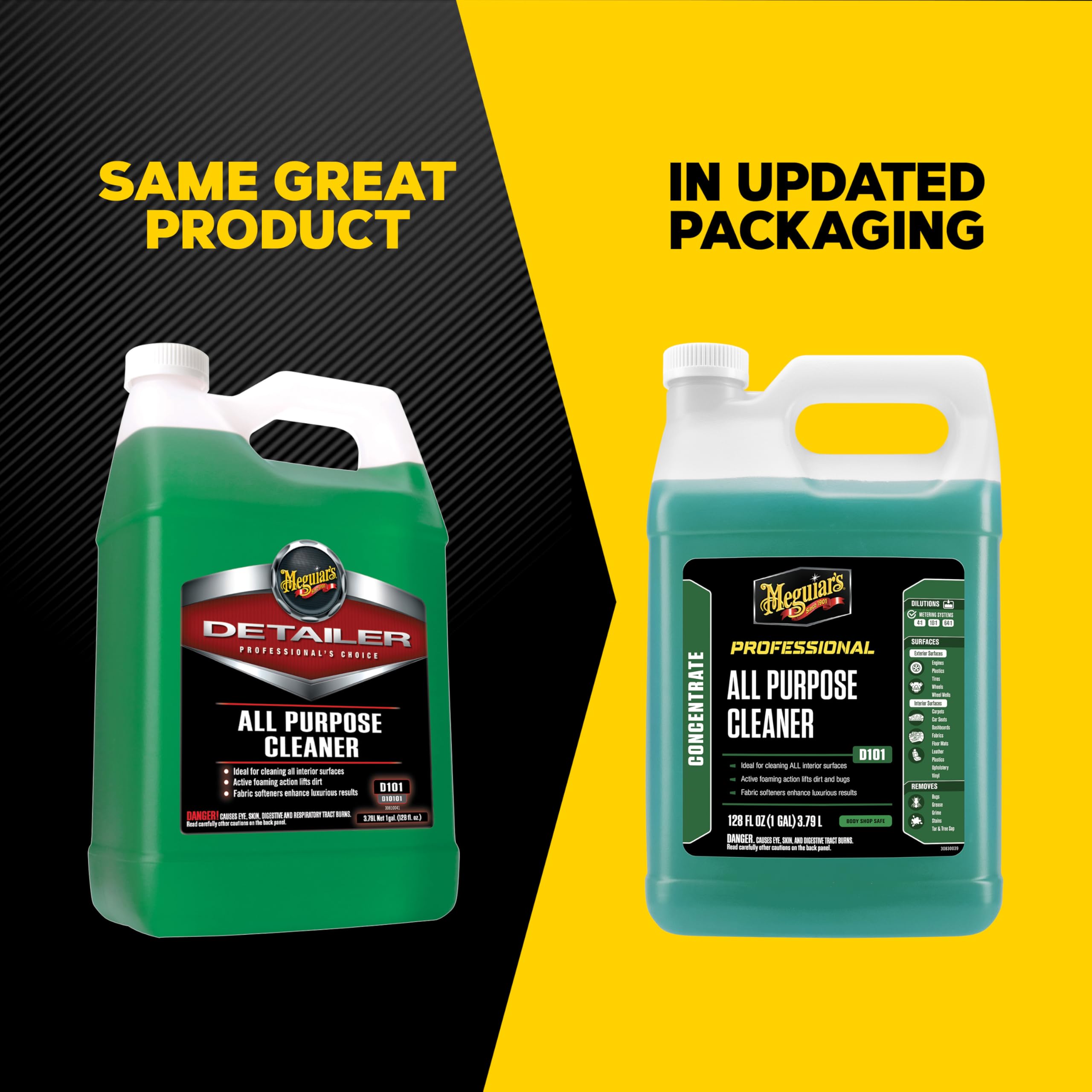 Meguiar's D101 one-gallon bottle beside a hand for size and value