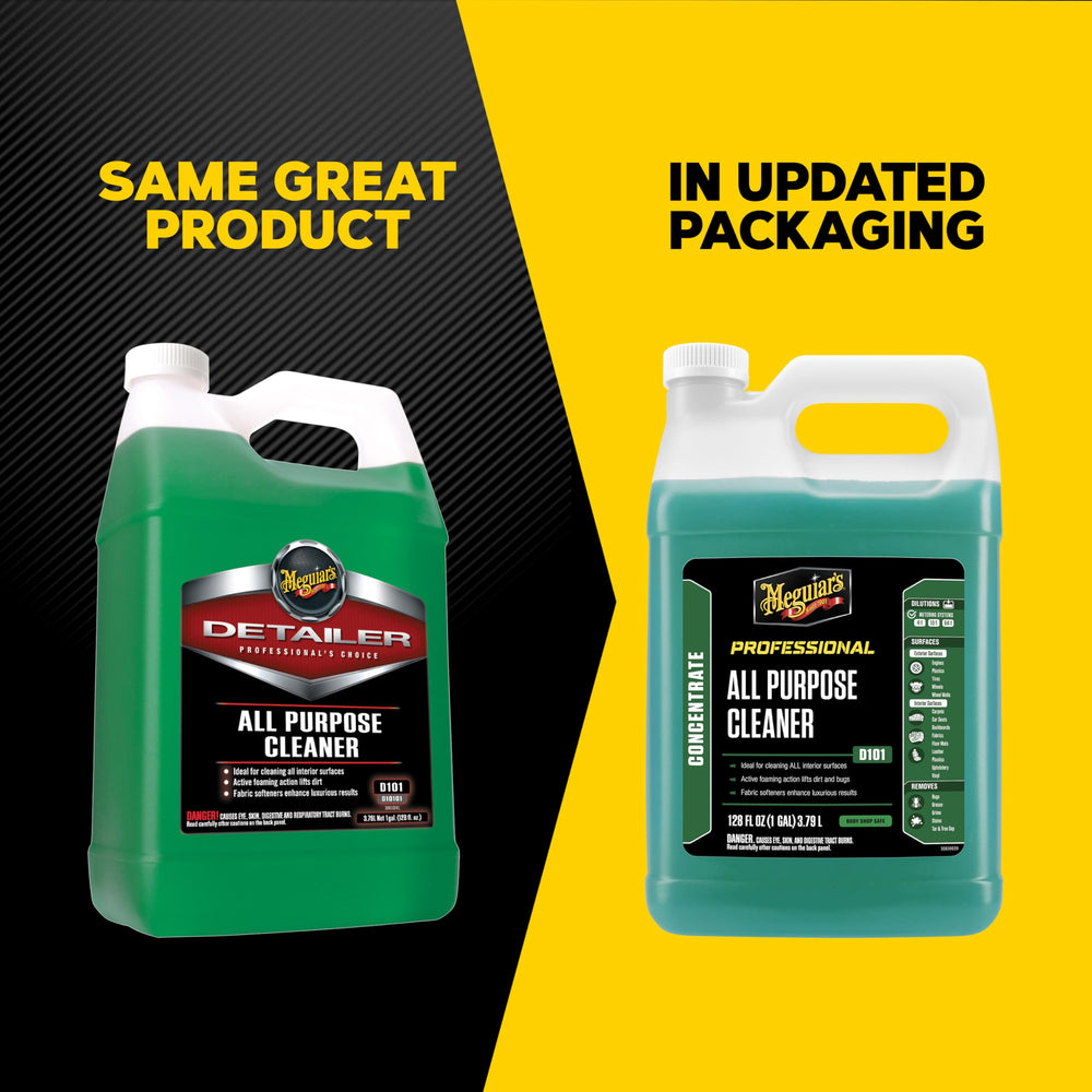 Meguiar's D101 one-gallon bottle beside a hand for size and value