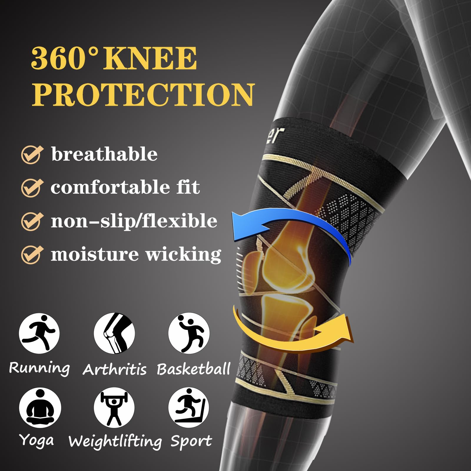 MEIDDANO knee brace next to ruler showing large size scale and fit guidance