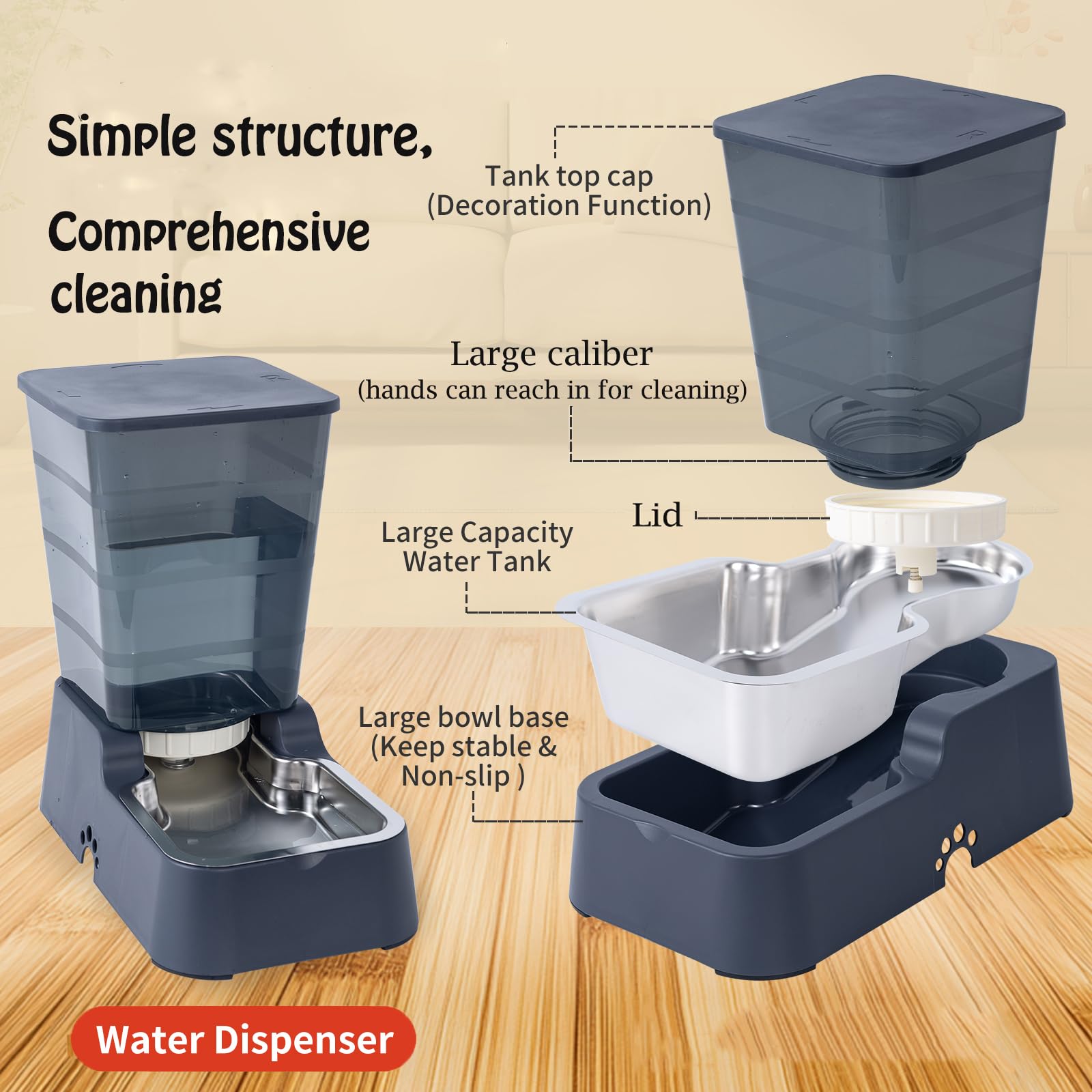 Meikuler side profile water reservoir demonstrating steady gravity flow