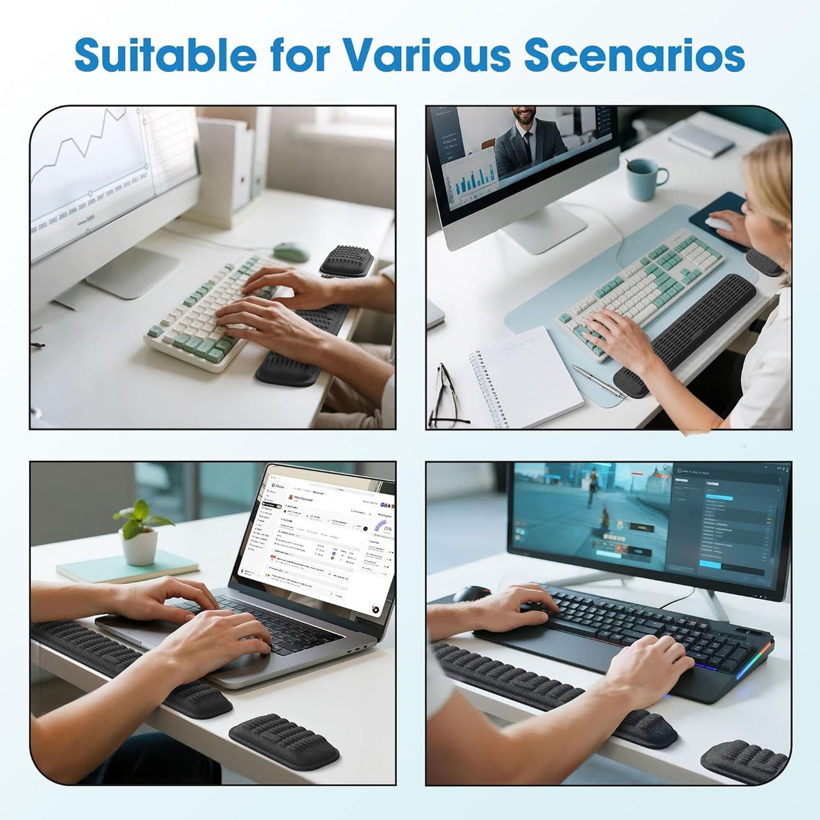 MEKASS gaming desk lifestyle scene promoting sustained comfort