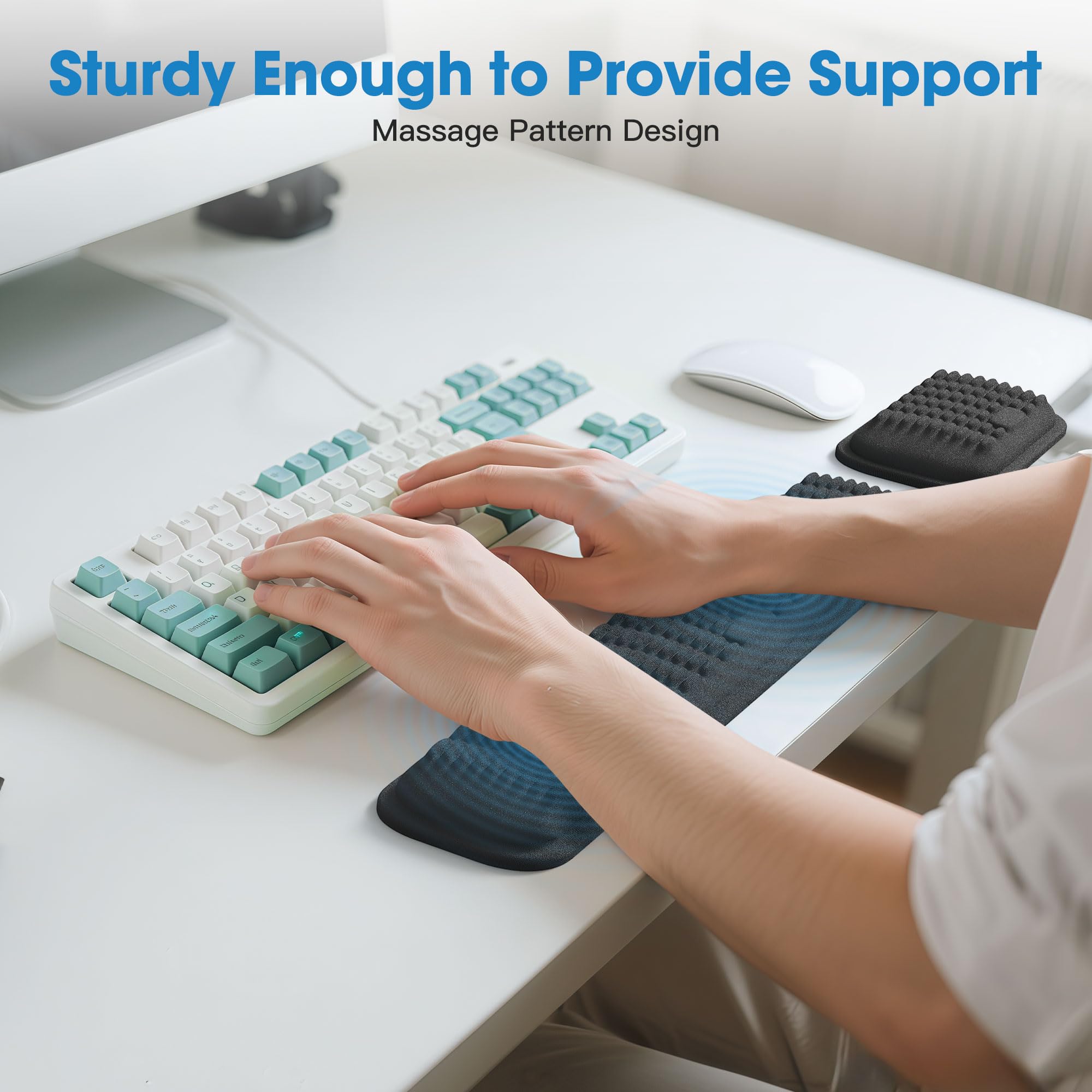 MEKASS in-use typing setup showing ergonomic positioning benefits
