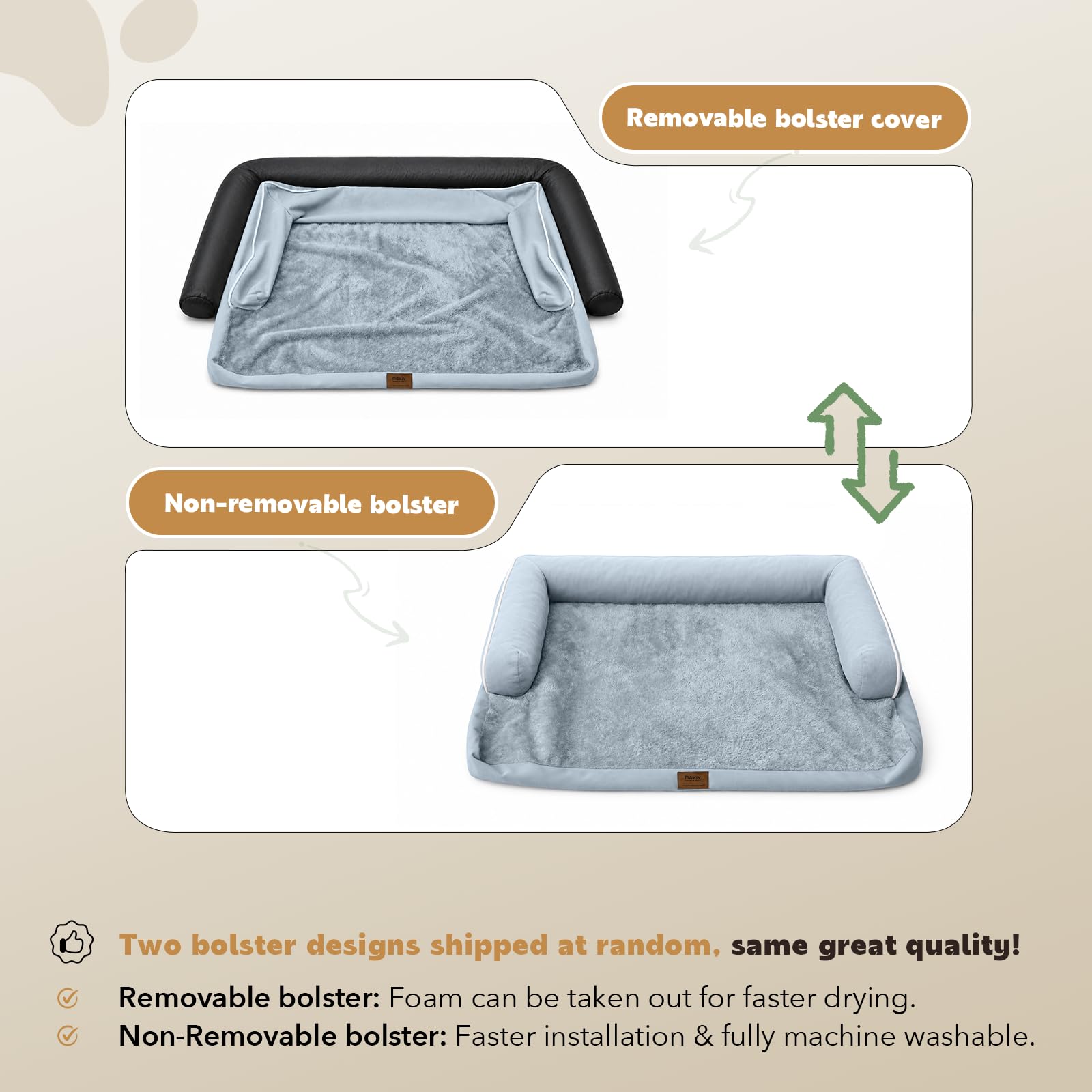 MEKIY bed beside a dog to show size comparison and appropriate fit benefit