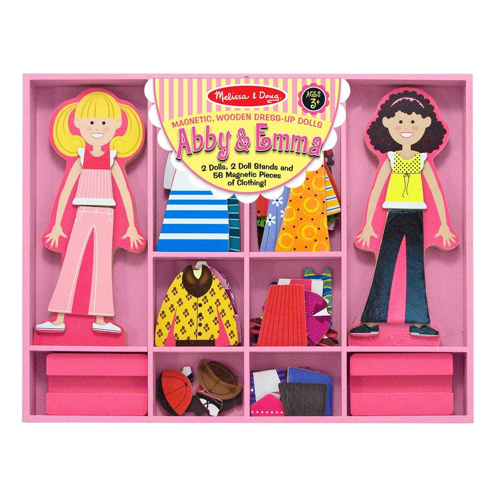 Melissa & Doug Abby and Emma front view showing dolls and outfits for imaginative play