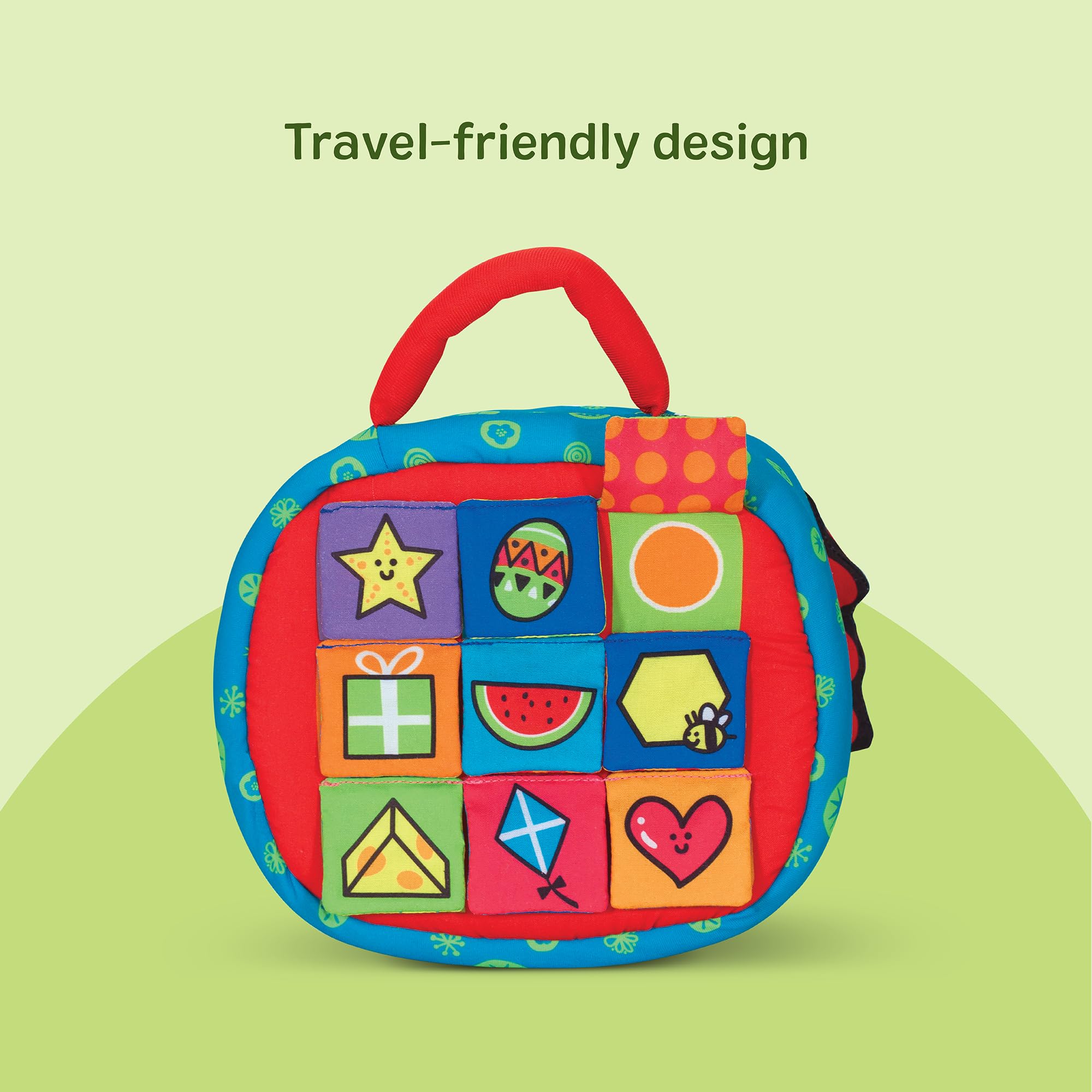 Melissa & Doug toddler carrying the small handle demonstrating independence and convenient portability