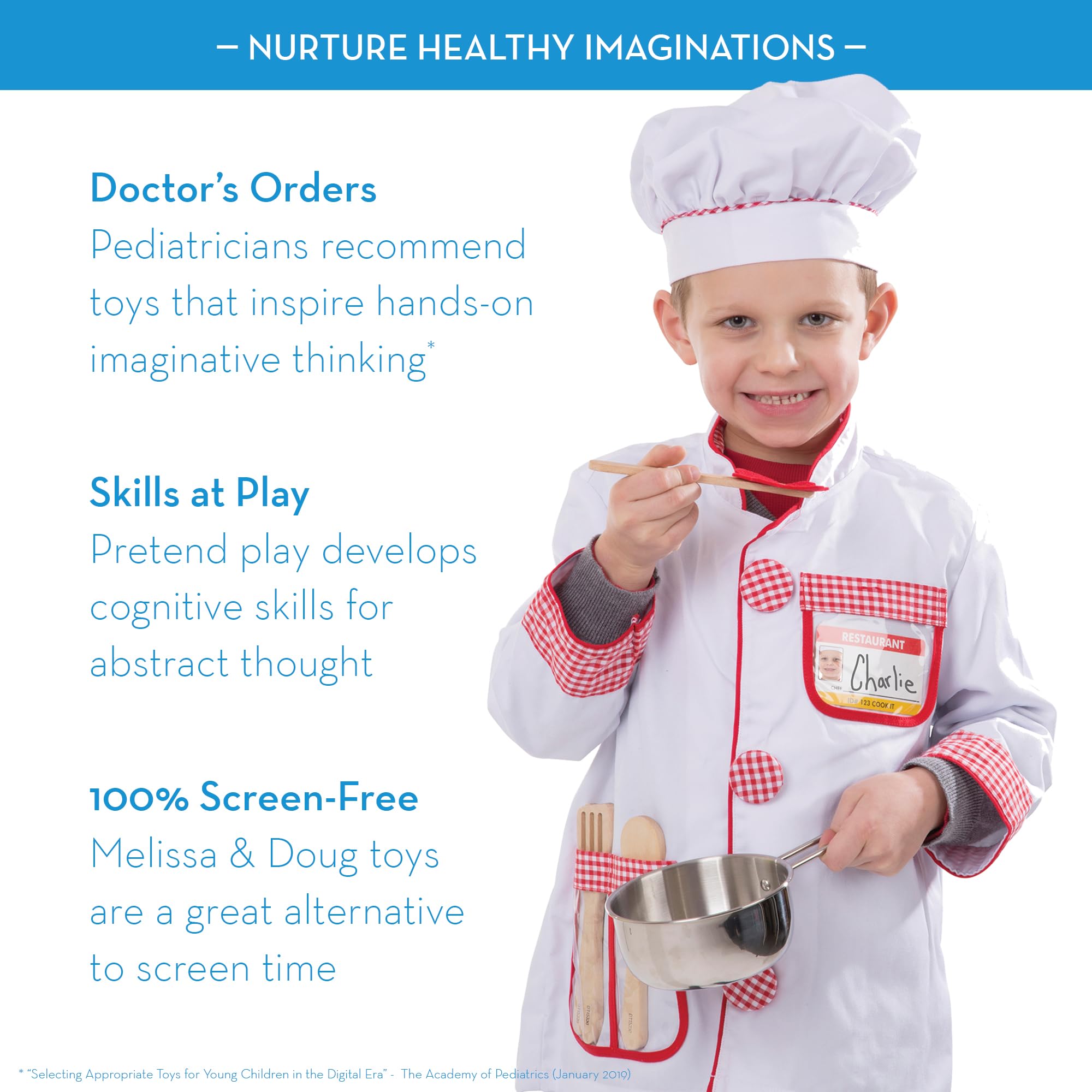 Child using Melissa & Doug cookware set to encourage imaginative play