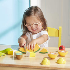 Melissa & Doug close-up of sliced wooden fruit showing texture and engagement