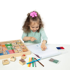 Melissa & Doug close-up of wooden stamp detail showing durable grip