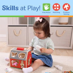 Melissa & Doug wooden figures arranged for pretend play, supports storytelling and matching