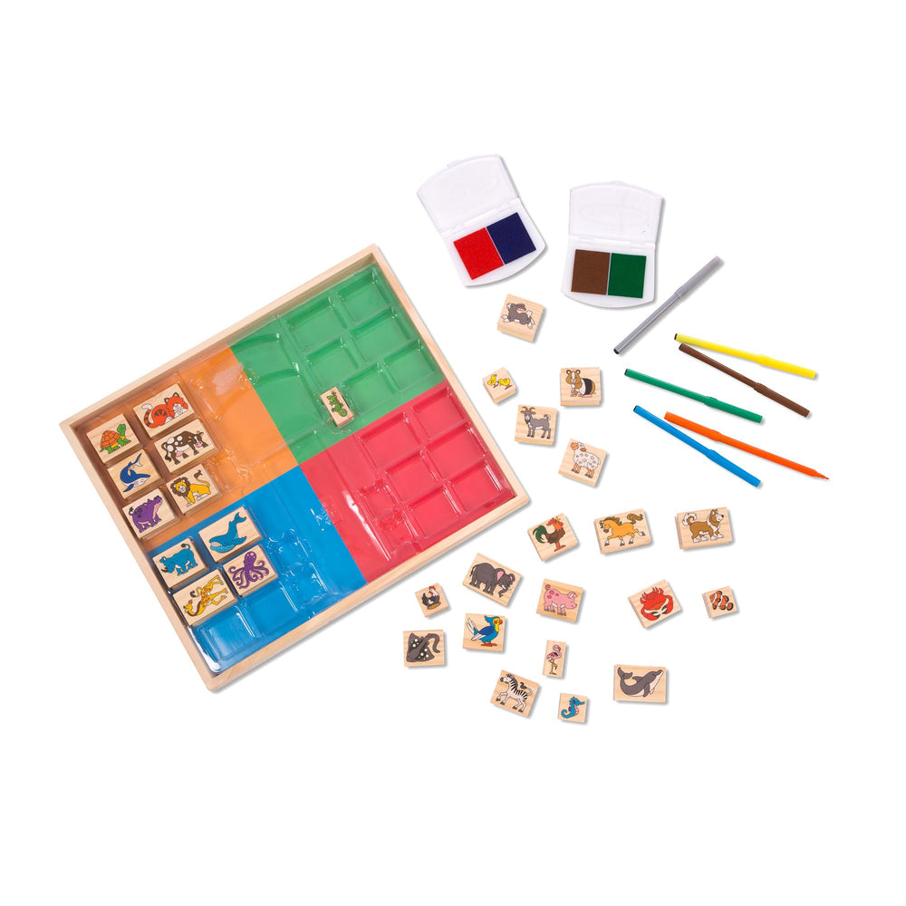 Melissa & Doug family crafting at table encouraging screen-free play