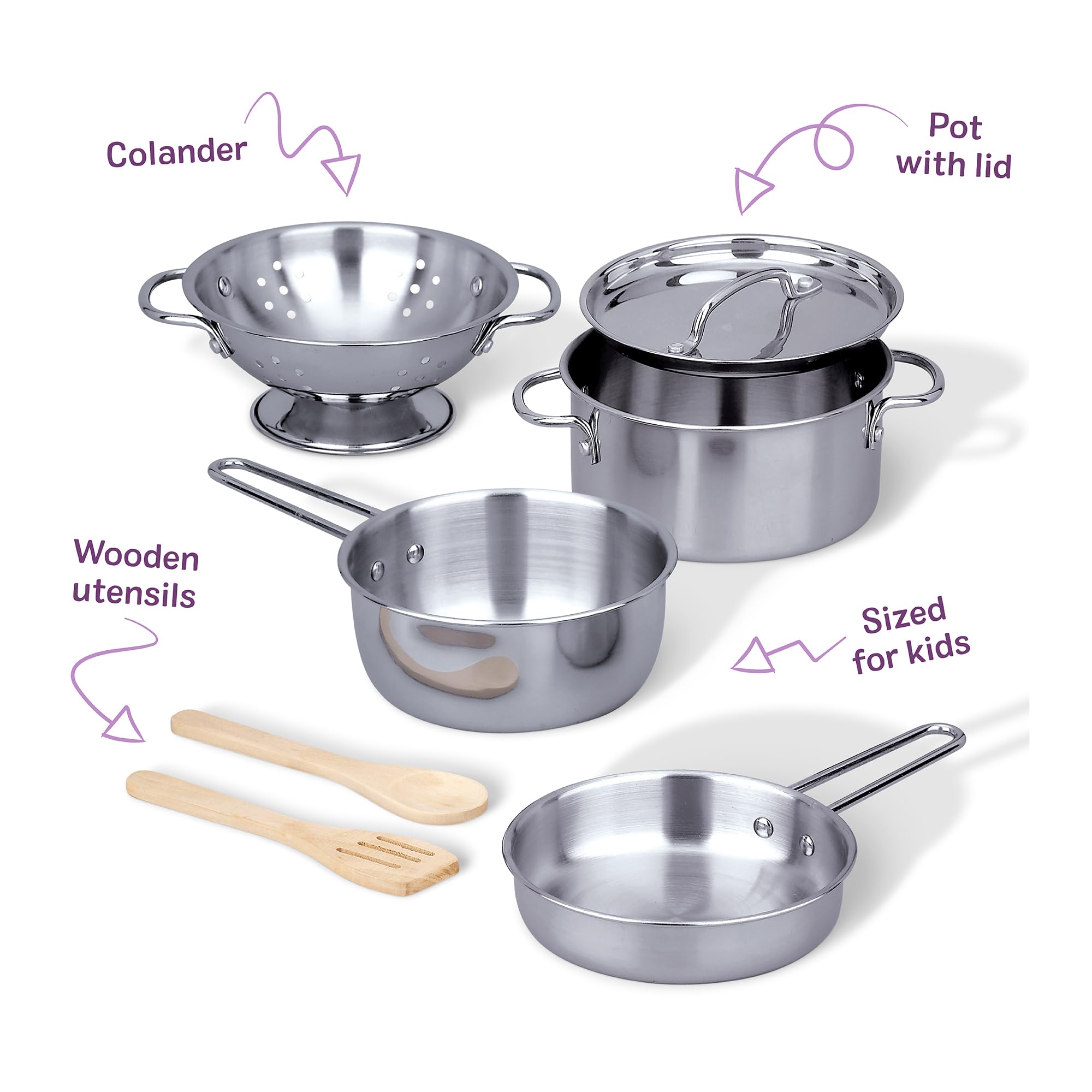 Hand next to Melissa & Doug pan illustrating child-friendly scale