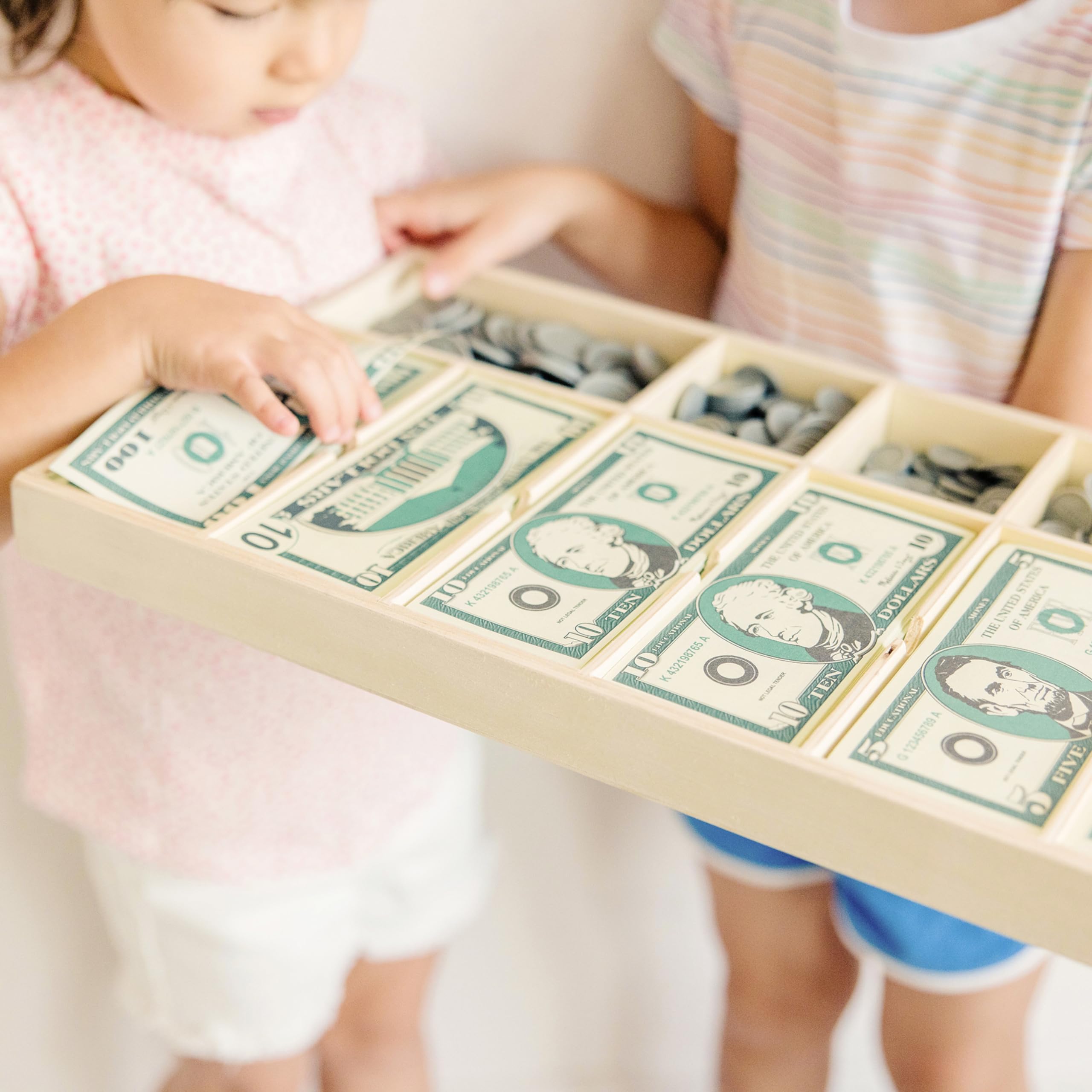 Melissa & Doug cash drawer wood detail highlighting sturdy construction