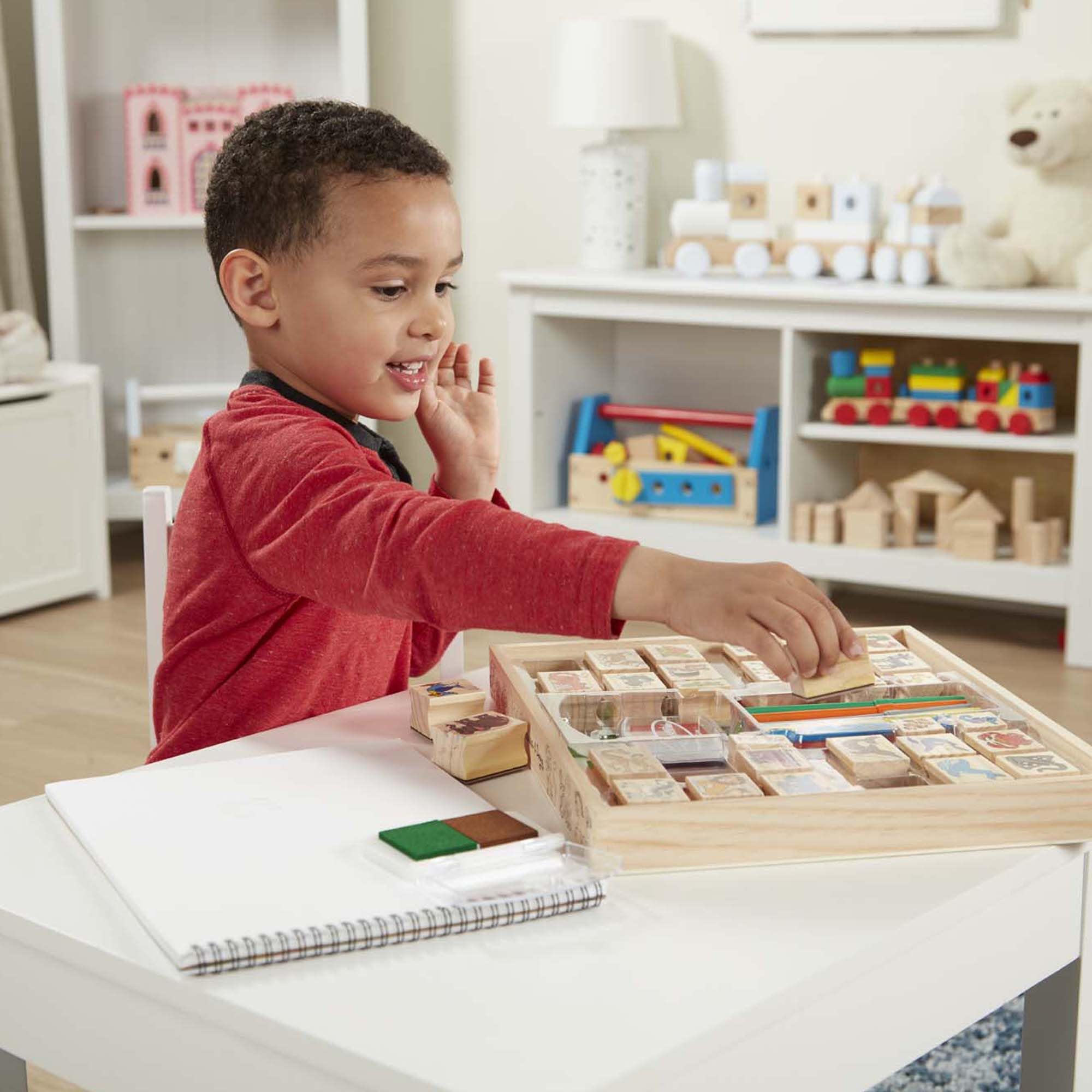 Melissa & Doug wooden crate open for neat storage and quick cleanup