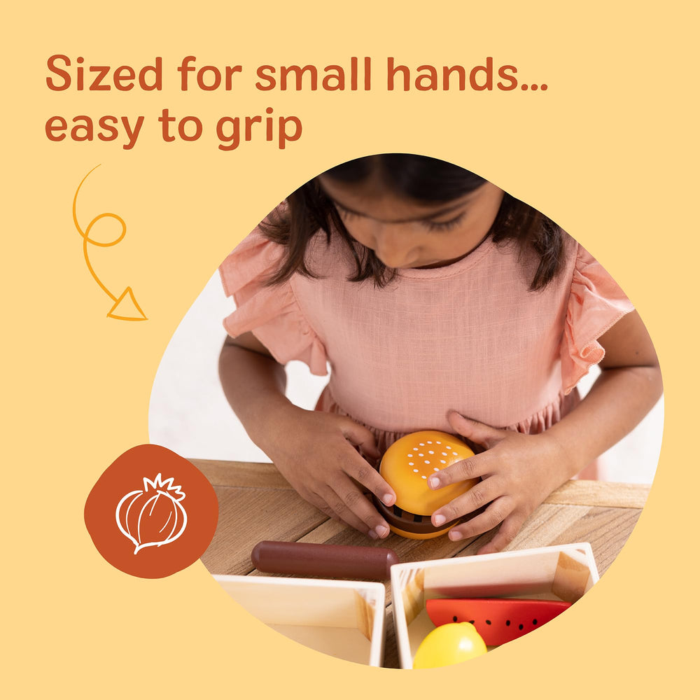 Melissa & Doug four wooden crates neatly storing food for easy organization