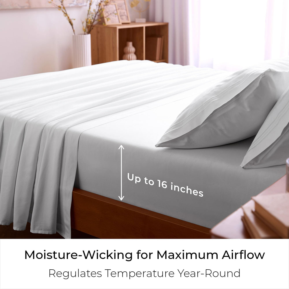 Mellanni sheets dressed on bed in bedroom setting for lasting comfort