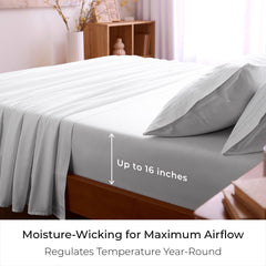 Mellanni sheets dressed on bed in bedroom setting for lasting comfort